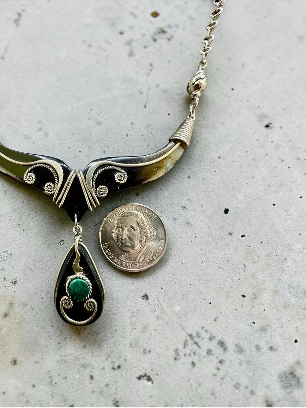 Artisan Wire-Wrapped Malachite Pendant Necklace (17